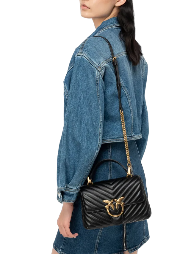 Pinko borsa Love Bag Lady Puff Mini in pelle chevron nero oro 100044-A0GK Z99Q PINKO