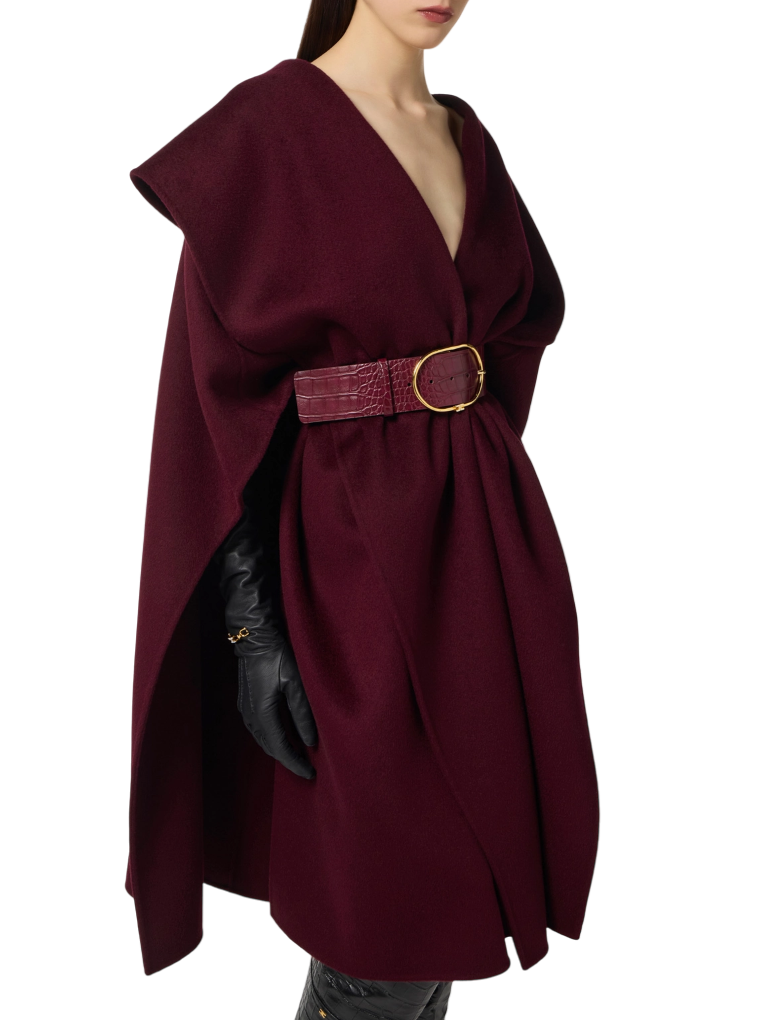 Elisabetta Franchi mantella in lana con cintura borgogna CP67D56E3 EA4 ELISABETTA FRANCHI