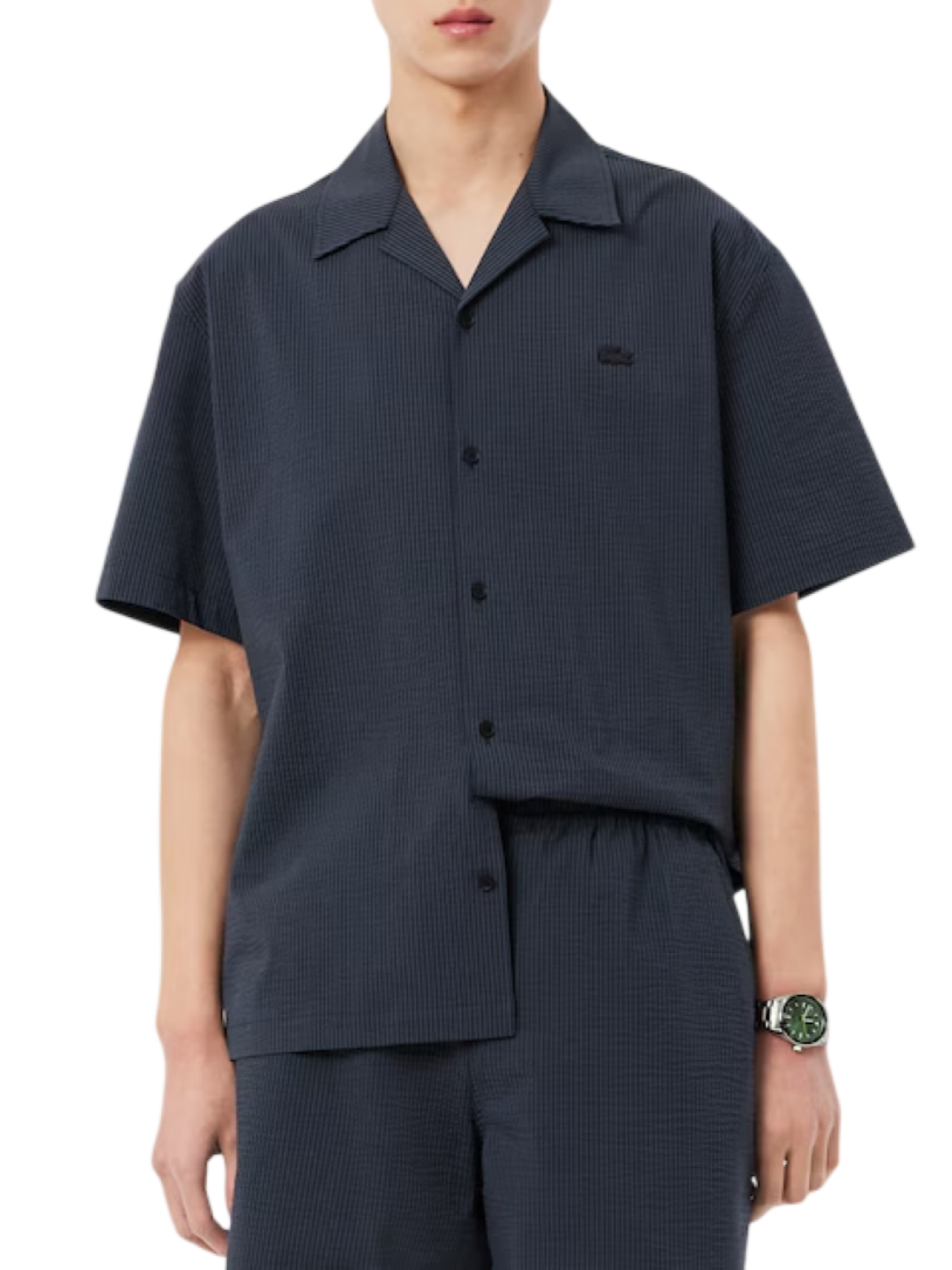 Lacoste camicia a righe uomo manica corta nero grigio CH2355 4CI LACOSTE