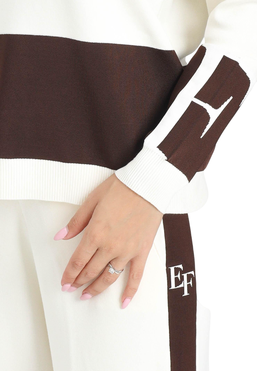Elisabetta Franchi maglia bicolore con logo panna marrone MK01S56E2 EG2 ELISABETTA FRANCHI