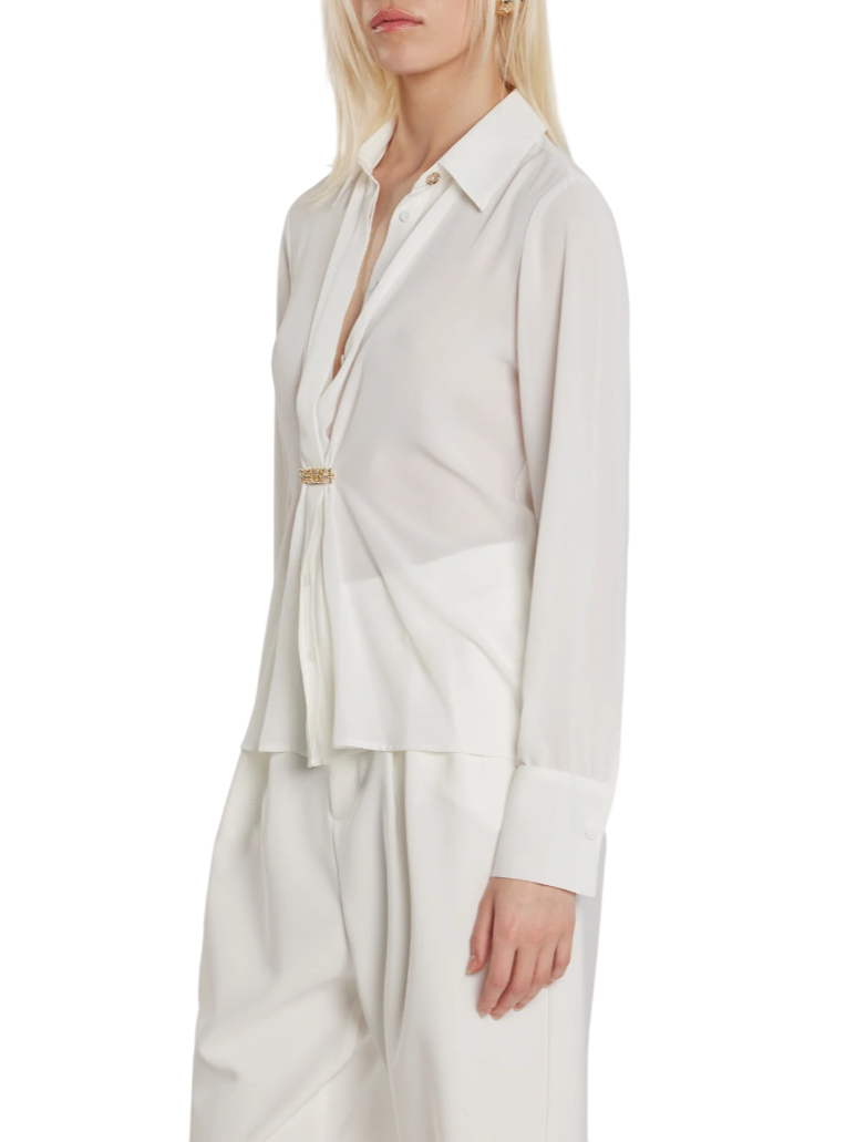 Relish camicia Laza manica lunga con spilla gioiello bianco latte LAZA 1101 RELISH