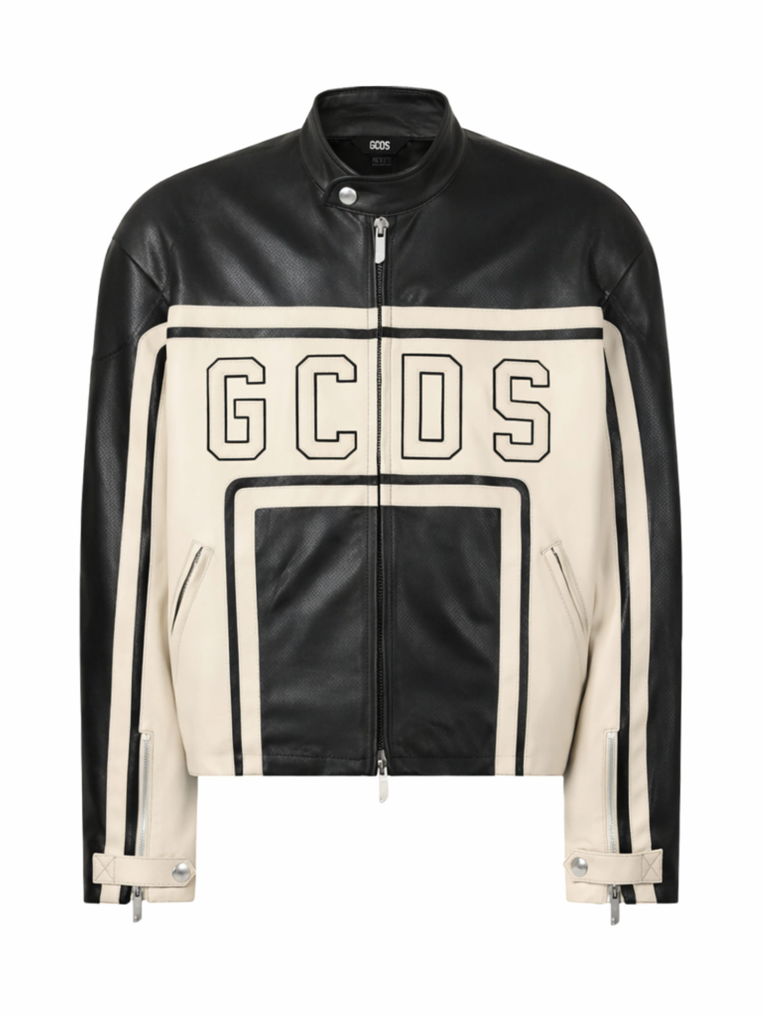 GCDS giubbino bambino bicolore in ecopelle beige nero C1BJQA519E331 BLACK-BONE GCDS