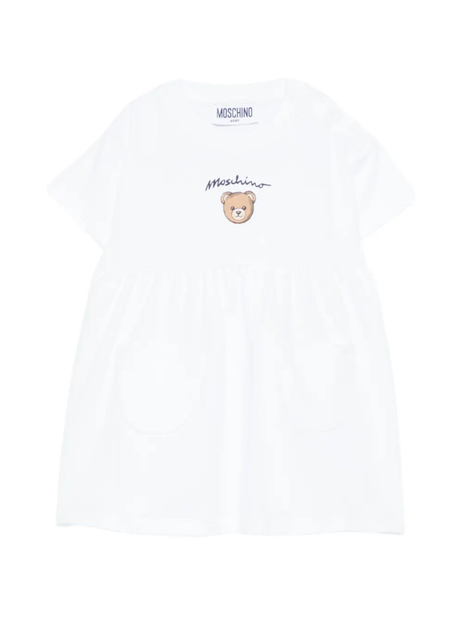 Moschino abito neonata manica corta con tasche bianco MDV0DG-LCA19 10101 MOSCHINO