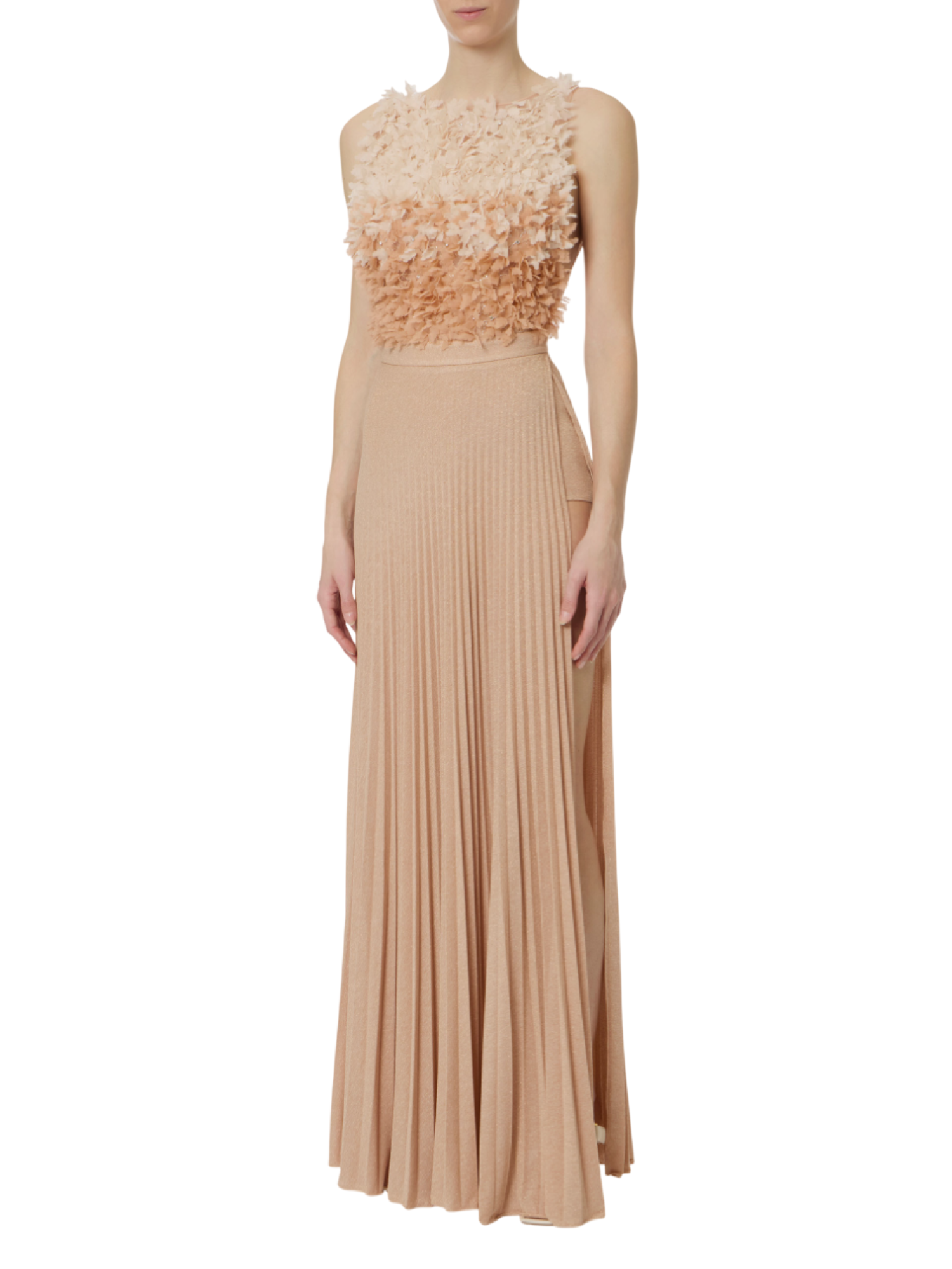 Elisabetta Franchi abito lungo plissè Red Carpet con petali rosa ABR4462 X81 ELISABETTA FRANCHI