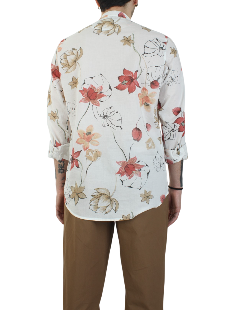 Alta Tensione camicia alla coreana in fantasia bianco 3261-MORA UNICO ALTA TENSIONE