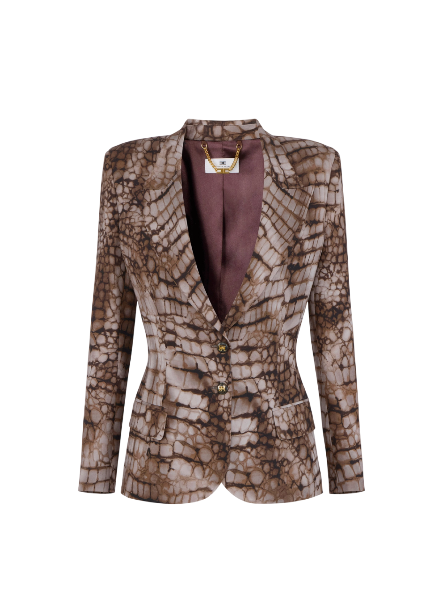 Elisabetta Franchi giacca blazer monopetto stampa alligatore marrone GI20761 644 ELISABETTA FRANCHI