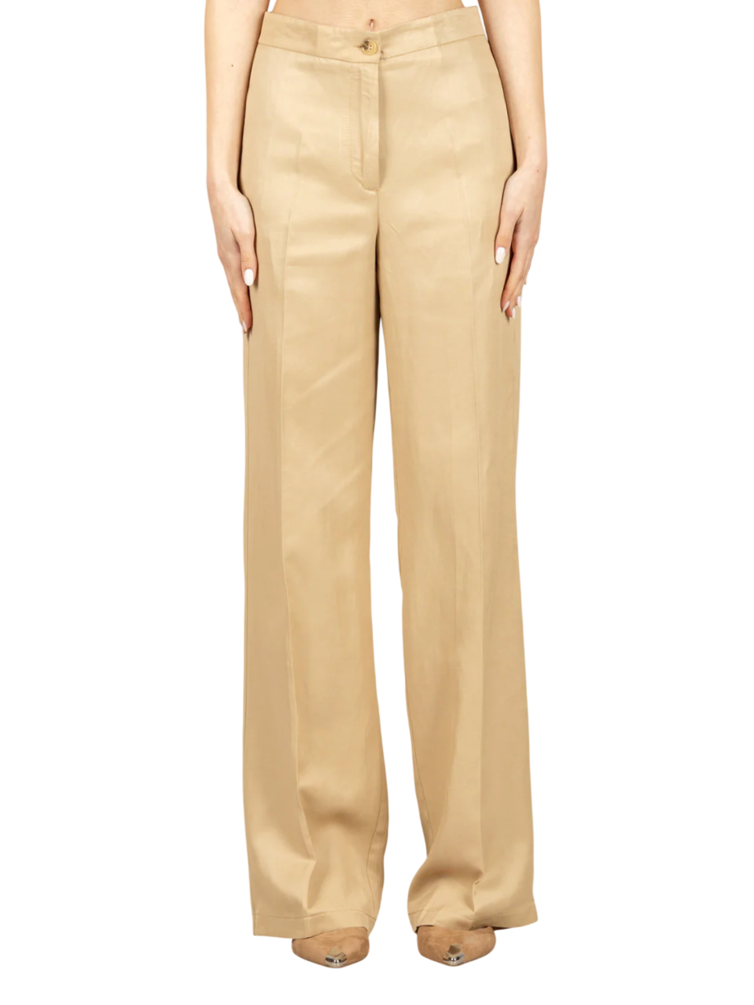 Vicolo pantaloni palazzo donna misto lino beige TAB0250 BEIGE VICOLO