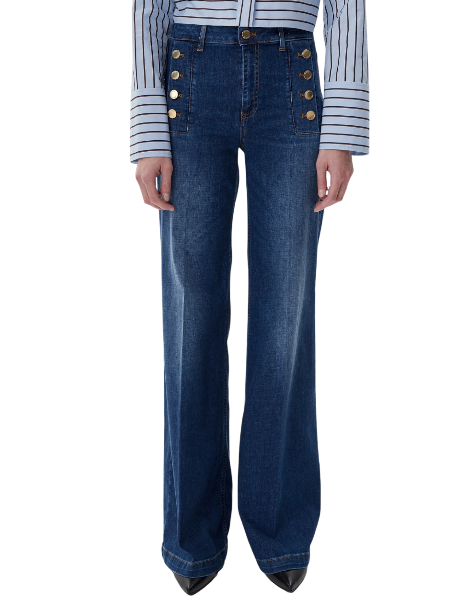 Vicolo jeans a zampa Giudith vita alta con bottoni lavaggio scuro DD5078 LAV.SCURO VICOLO