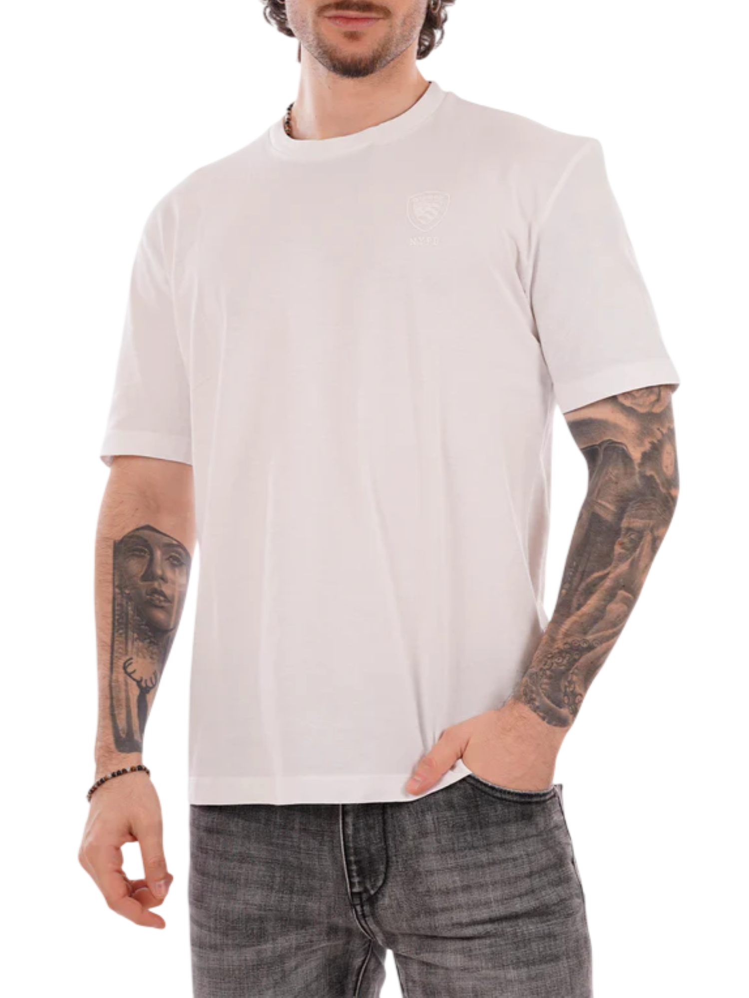 Blauer T-shirt uomo manica corta in cotone bianco 26SBLUH02302-007439 100 BLAUER