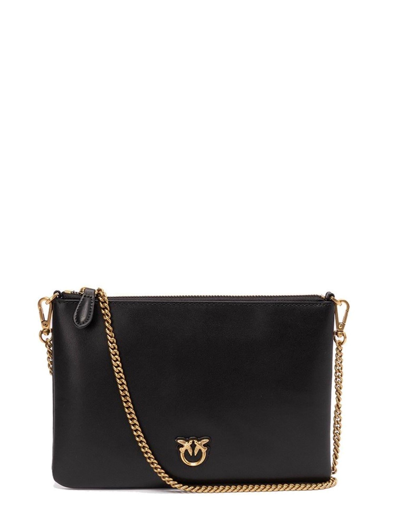 Pinko pochette Flat Classic in pelle con tracolla nero oro 100455-A0F1 Z99Q PINKO
