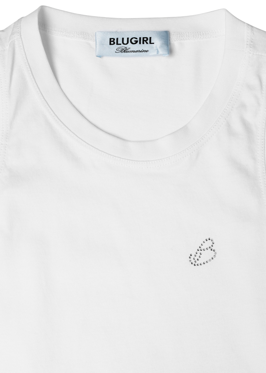 Blugirl canotta in jersey con logo strass bianco RA6044J3841 11111 BLUGIRL