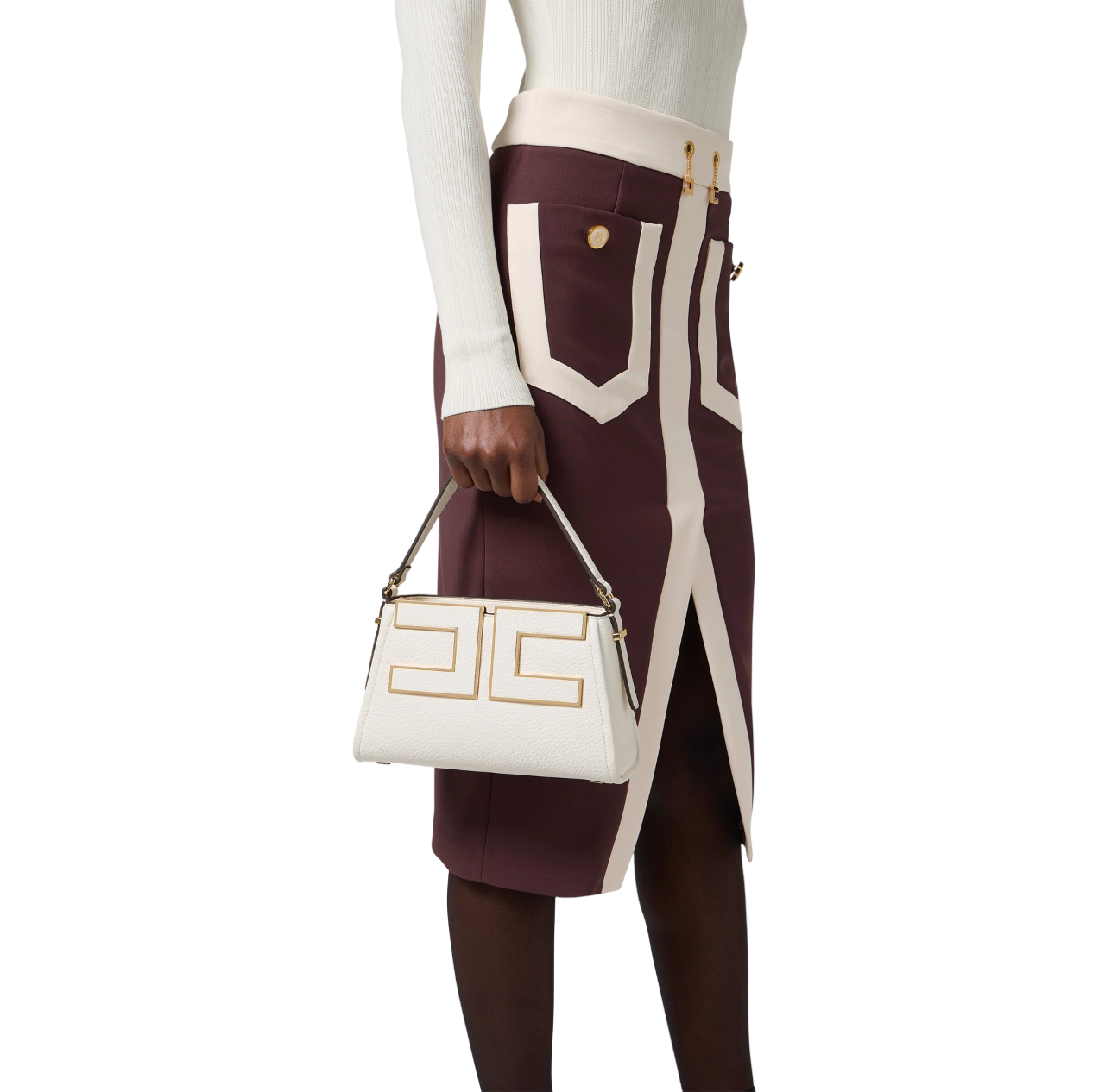 Elisabetta Franchi borsa in ecopelle con logo bianco latte BS36A56E2 DZ9 ELISABETTA FRANCHI