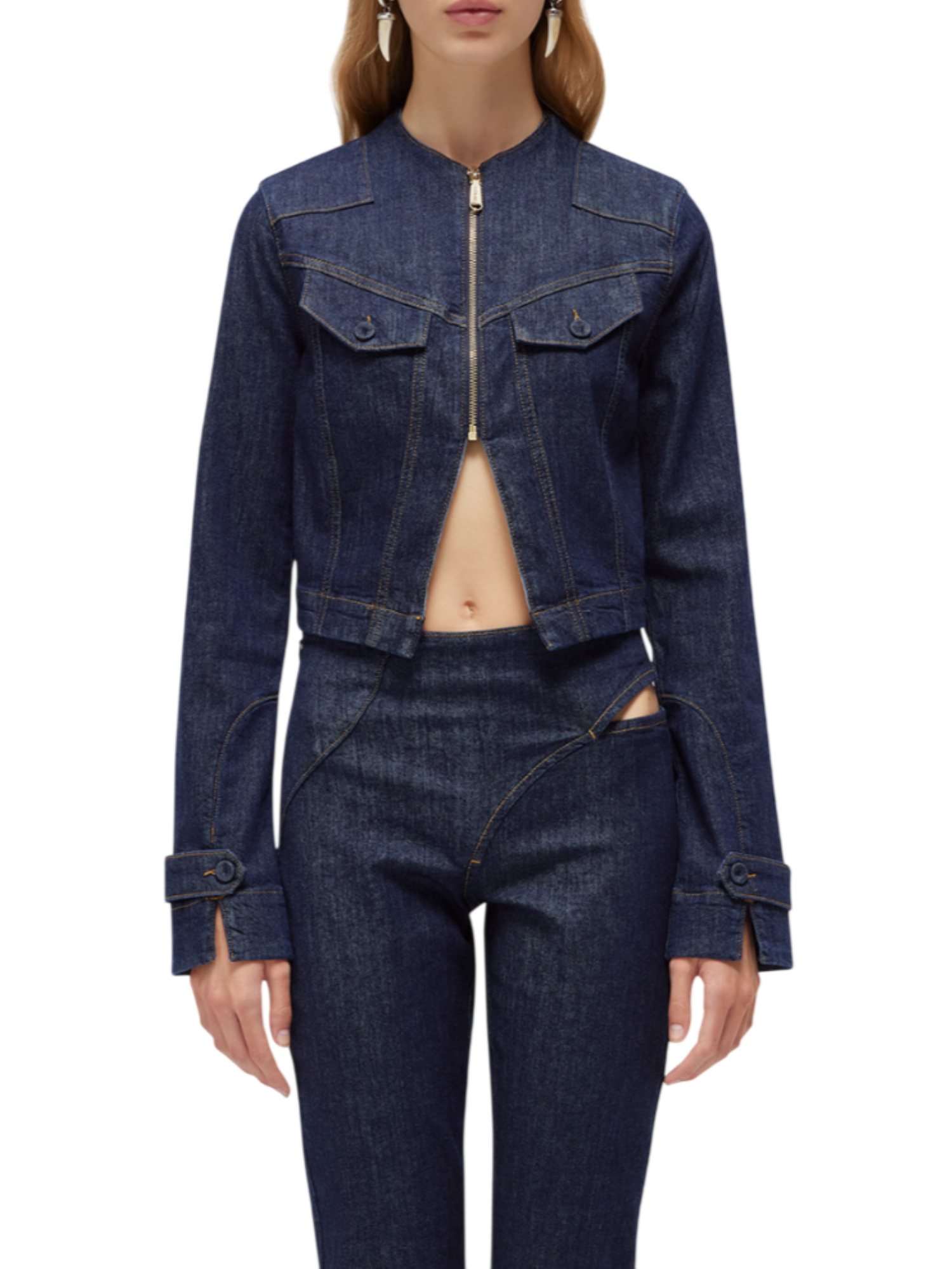 Blugirl giubbino in denim crop con spilla lavaggio blu RA6066D4992 77951 BLUGIRL