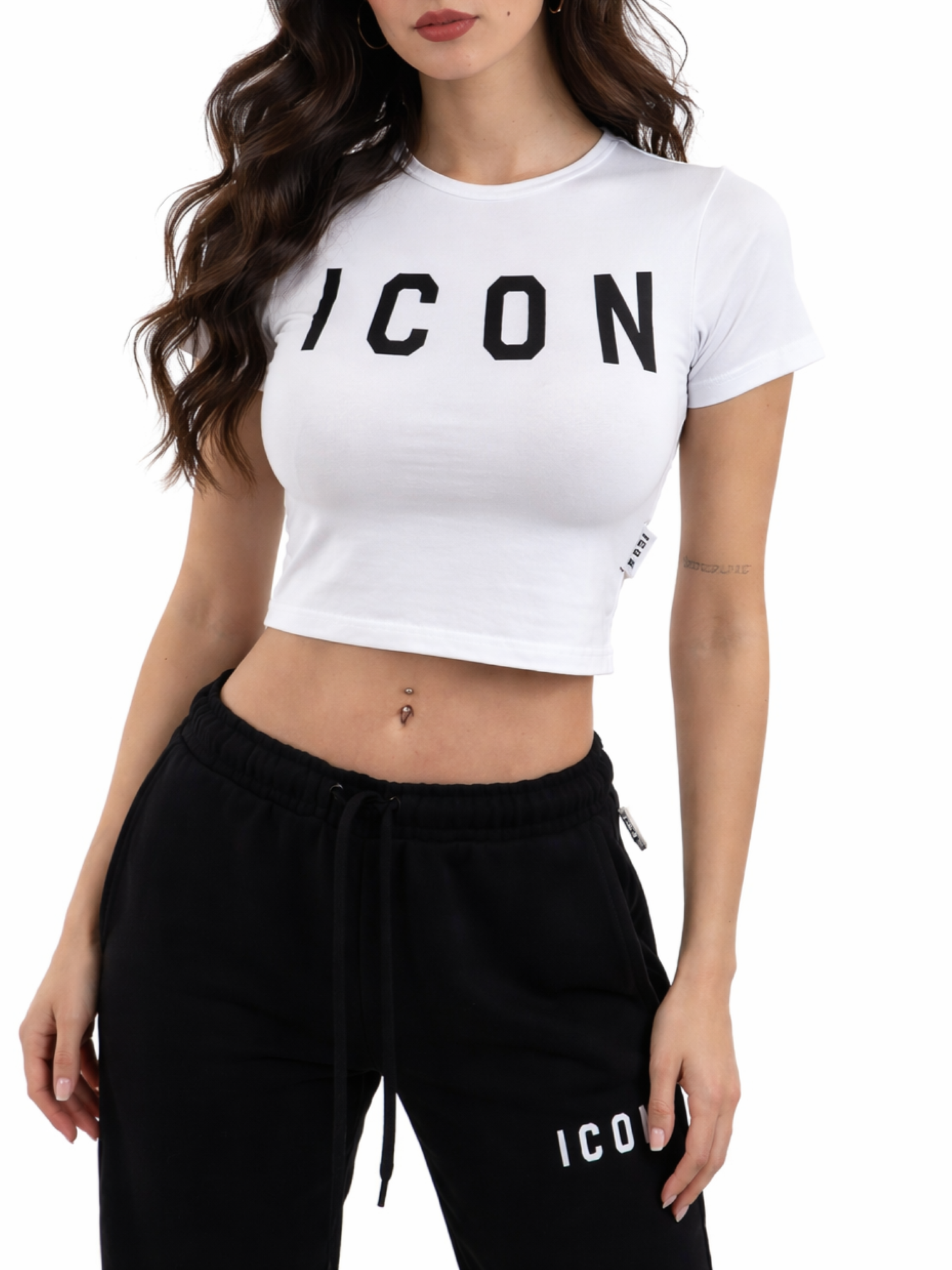 Icon T-shirt crop manica corta con logo bianco IDT005 BIANCO ICON