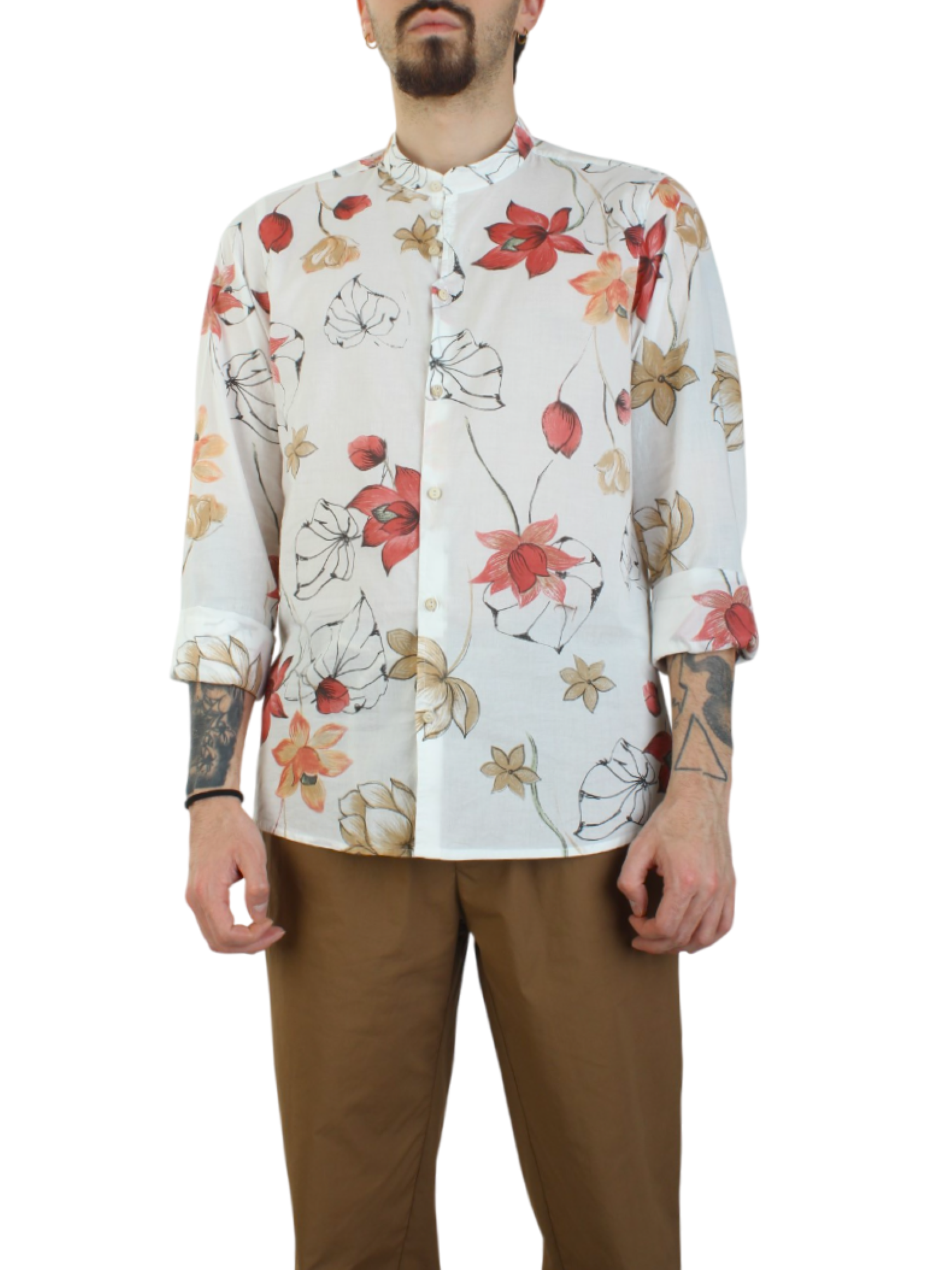 Alta Tensione camicia alla coreana in fantasia bianco 3261-MORA UNICO ALTA TENSIONE