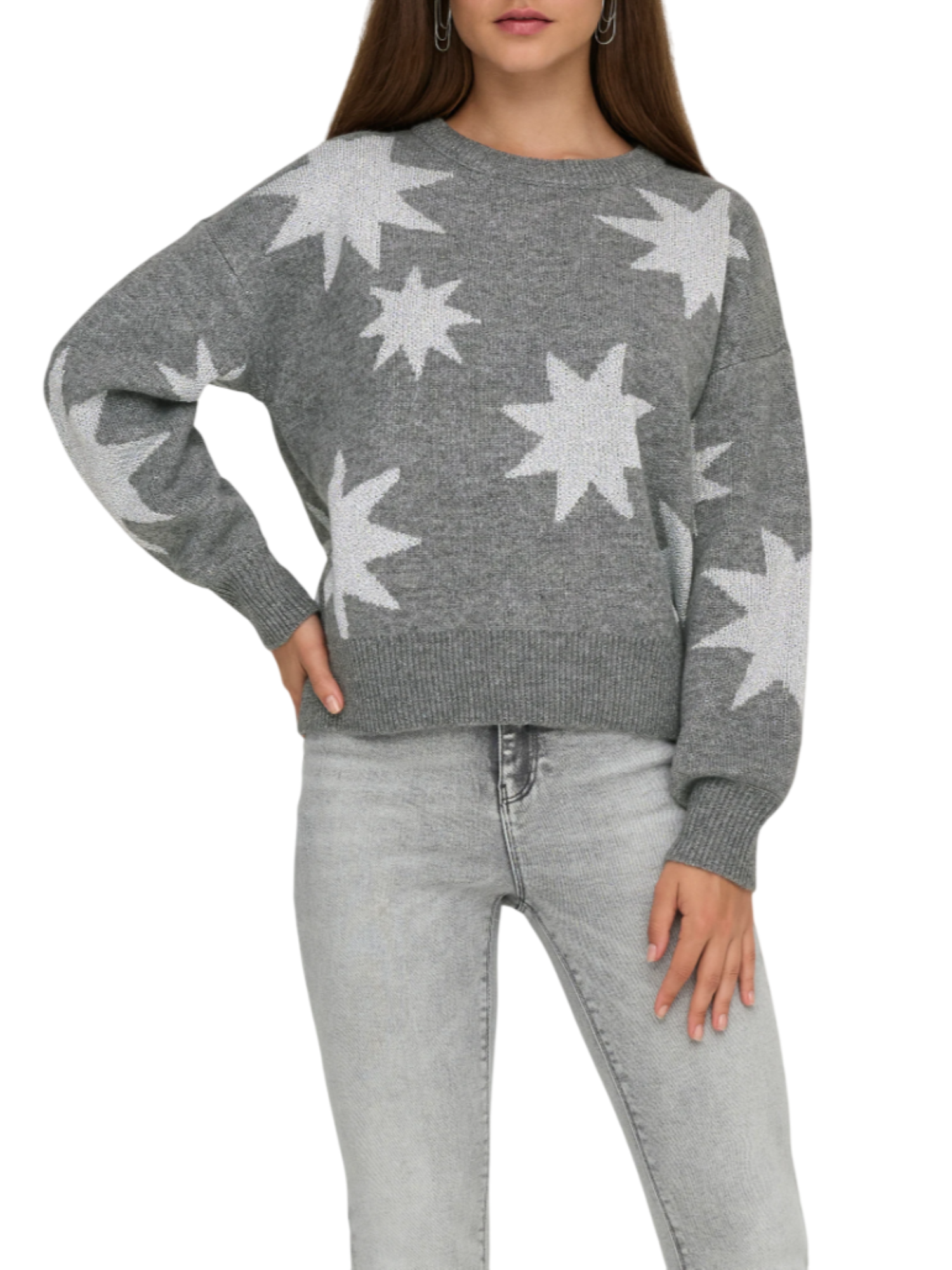 Only maglia donna con stelle lurex grigio 15328250 MEDIUM GREY MEL-SILVER GLITTER ONLY