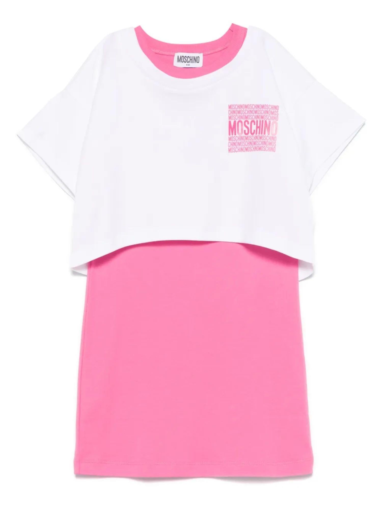 Moschino abito manica corta bianco rosa HDG01G-LAA42 83556 MOSCHINO