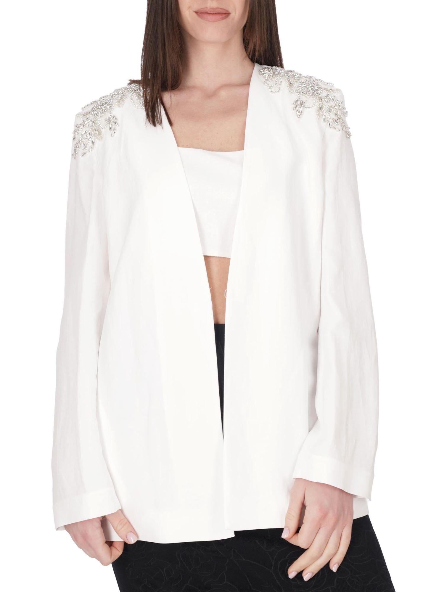 Blugirl giacca elegante misto lino con applicazioni gioiello bianco RA5158T8823 C3702 BLUGIRL