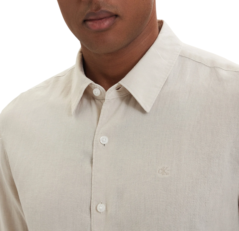 Calvin Klein camicia uomo manica lunga misto lino beige LV04LE125G 2JX Calvin Klein