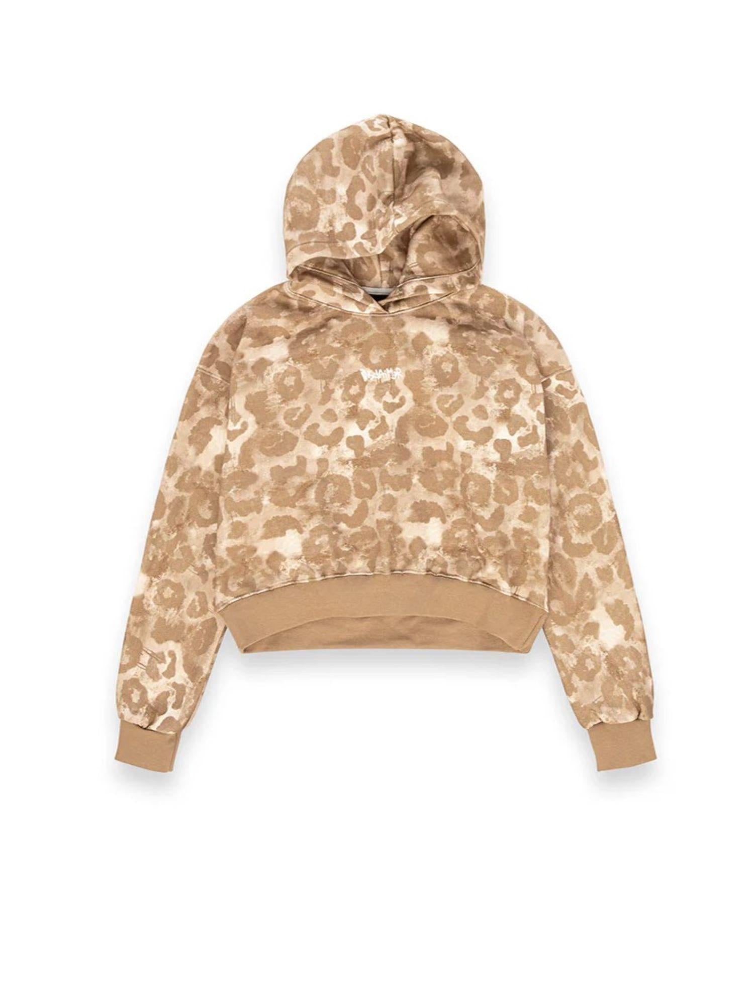 Disclaimer felpa crop con cappuccio in fantasia marrone 55164 MACULATO DISCLAIMER