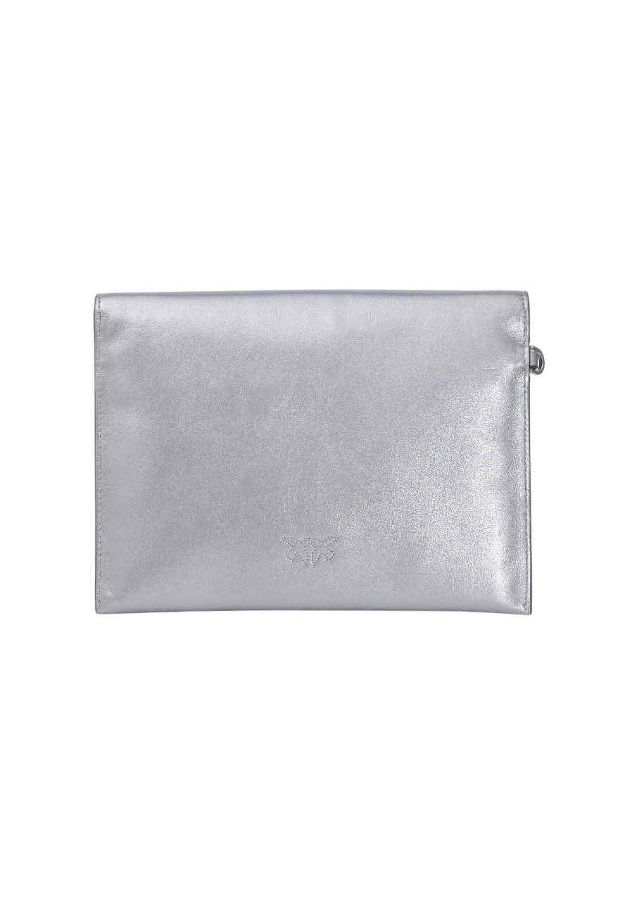 Pinko pochette Flat Purse in pelle argento 104820-A2O9 KZ7E PINKO