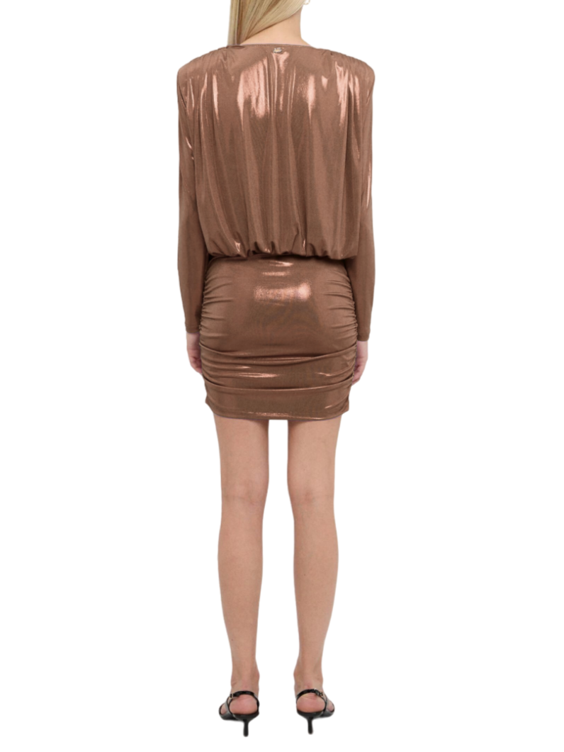 Just Cavalli abito corto in jersey laminato drappeggiato bronzo 77PAO918-J0168 744 JUST CAVALLI