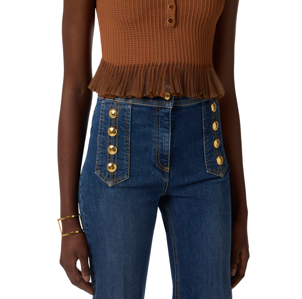 Elisabetta Franchi jeans flare con bottoni lavaggio blu PJ19D61 104 ELISABETTA FRANCHI