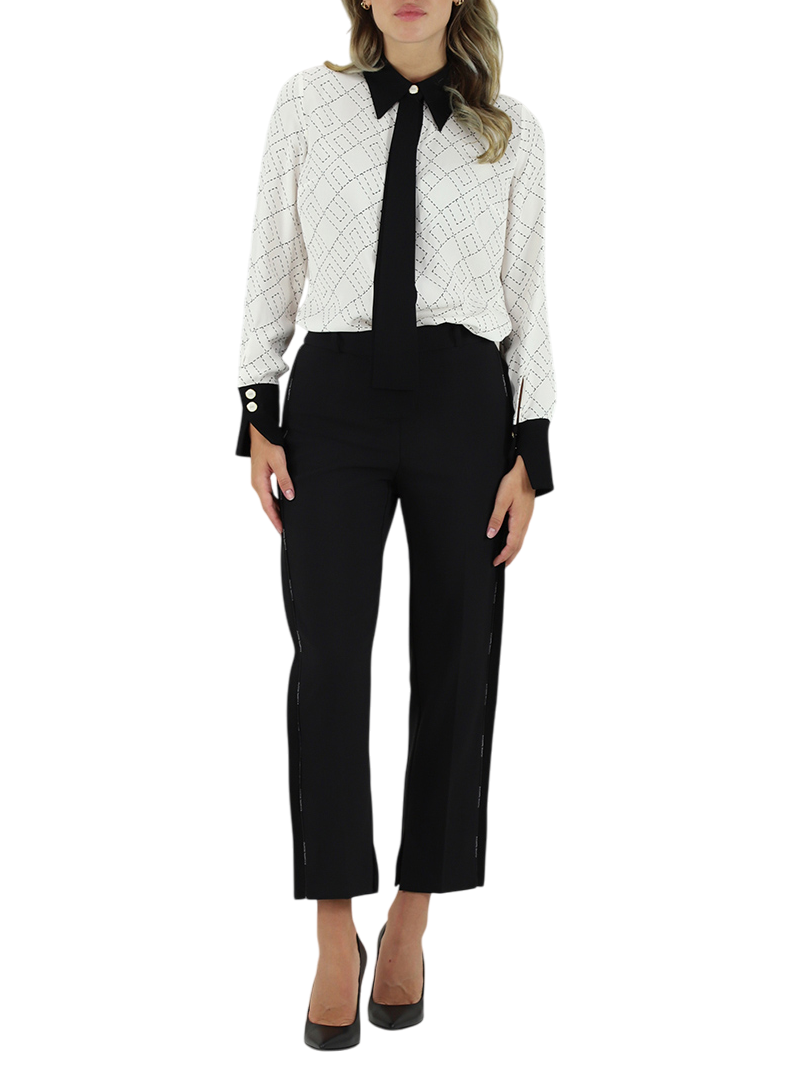 Elisabetta Franchi pantaloni slim con dettagli satin nero PA08856E2 110 ELISABETTA FRANCHI