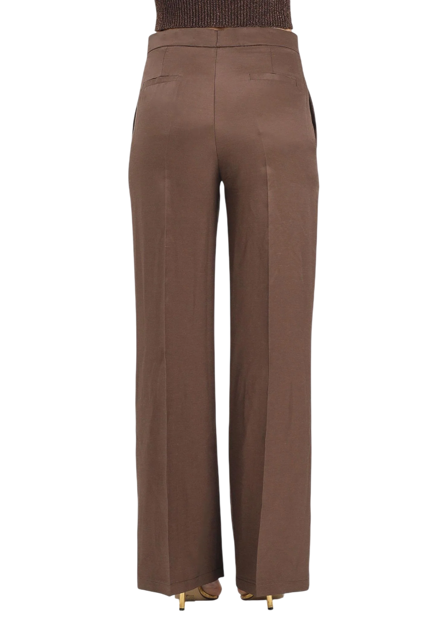 Vicolo pantaloni palazzo donna misto lino marrone TAB0250 MORO VICOLO