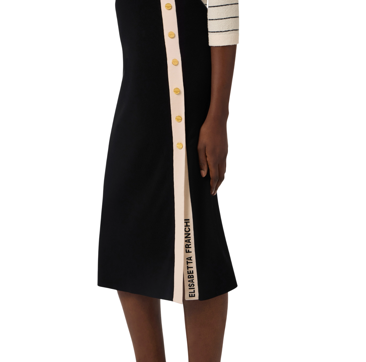 Elisabetta Franchi gonna midi in maglia con banda nero GK27S61 685 ELISABETTA FRANCHI