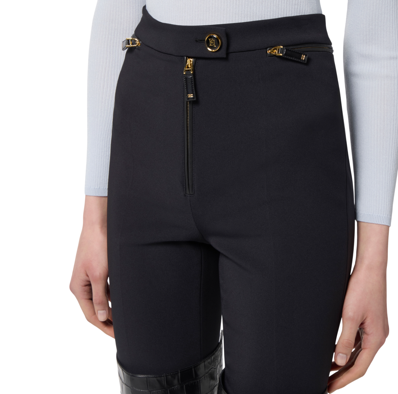 Elisabetta Franchi pantaloni slim in crepe nero PA10856E2 110 ELISABETTA FRANCHI