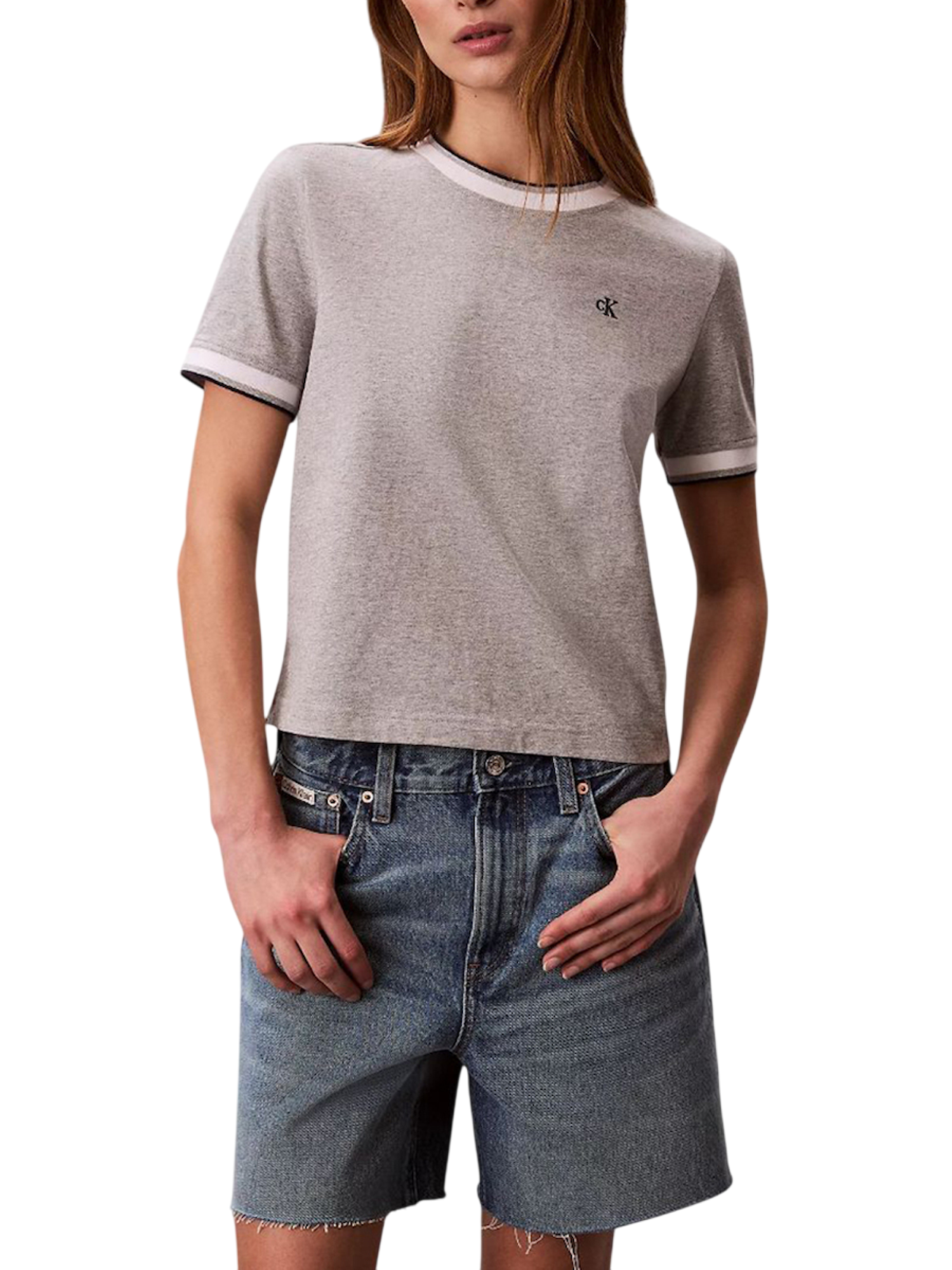 Calvin Klein Jeans T-shirt manica corta con profili in contrasto grigio melange LV047F226G P79 Calvin Klein Jeans