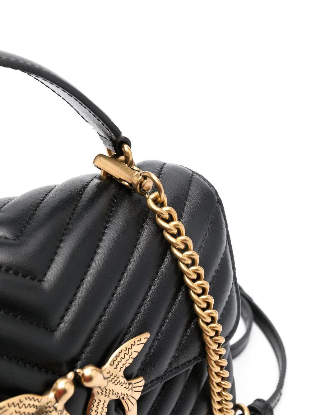 Pinko borsa Love Bag Lady Puff Mini in pelle chevron nero oro 100044-A0GK Z99Q PINKO