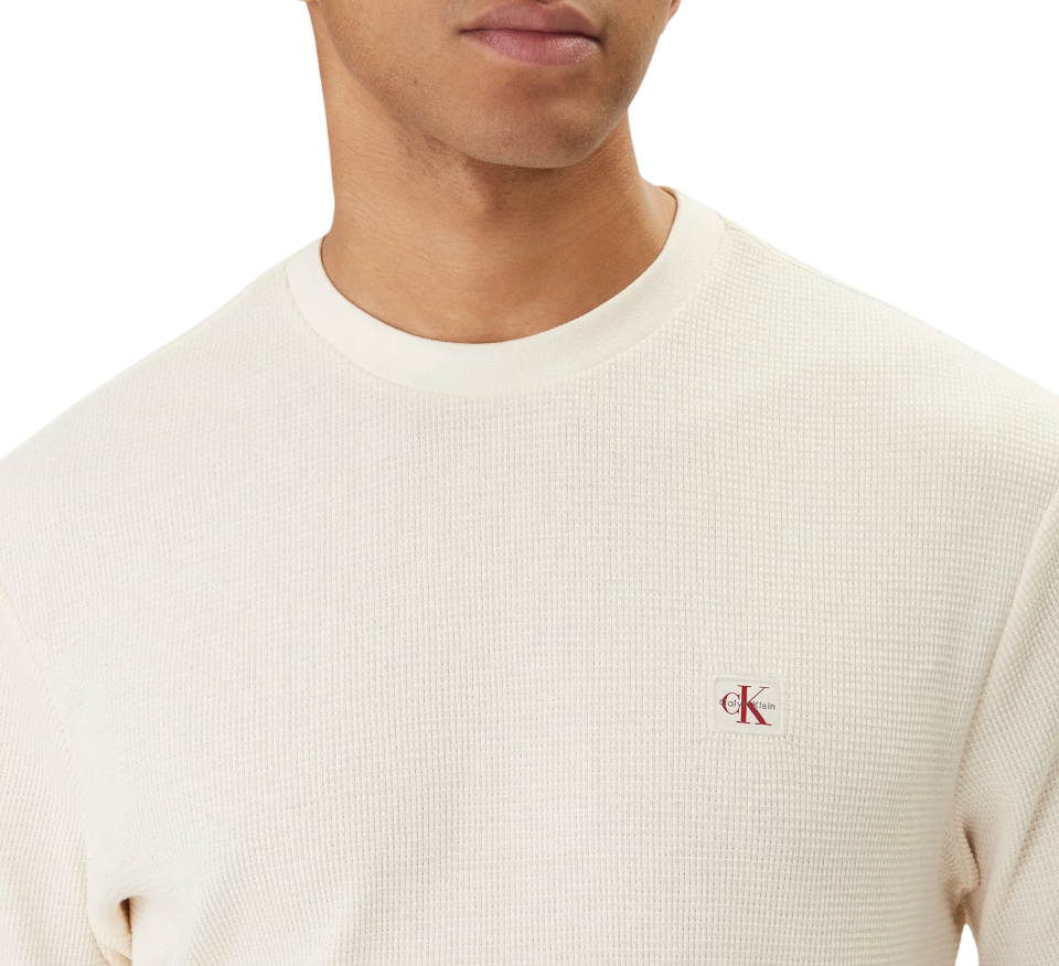 Calvin Klein Jeans T-shirt manica corta uomo patch logo panna LV04RD008G F7J Calvin Klein Jeans