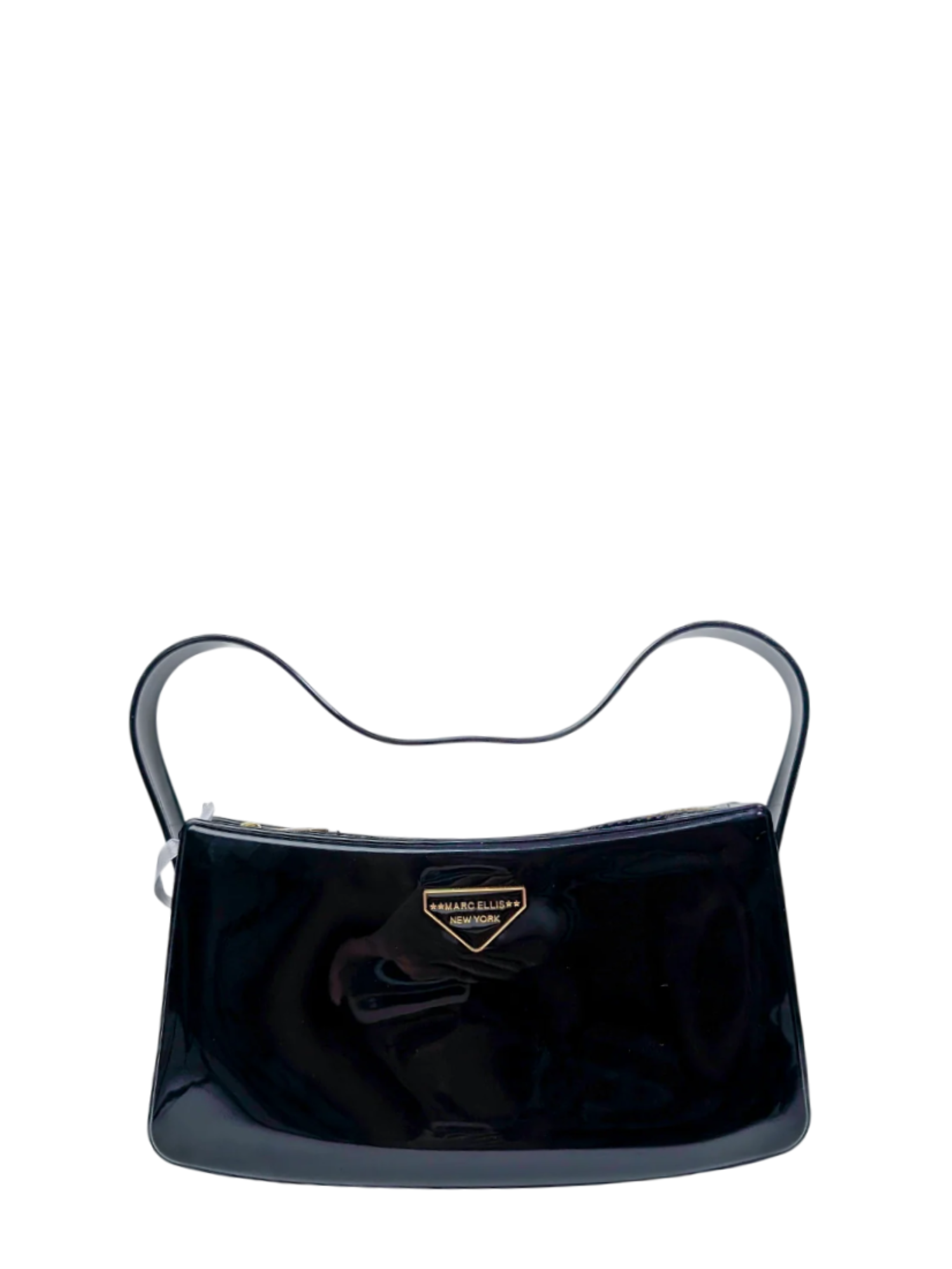 Marc Ellis borsa a spalla effetto vernice nero FLAT TIMELESS 25 BLACK-LIGHT GOLD MARC ELLIS