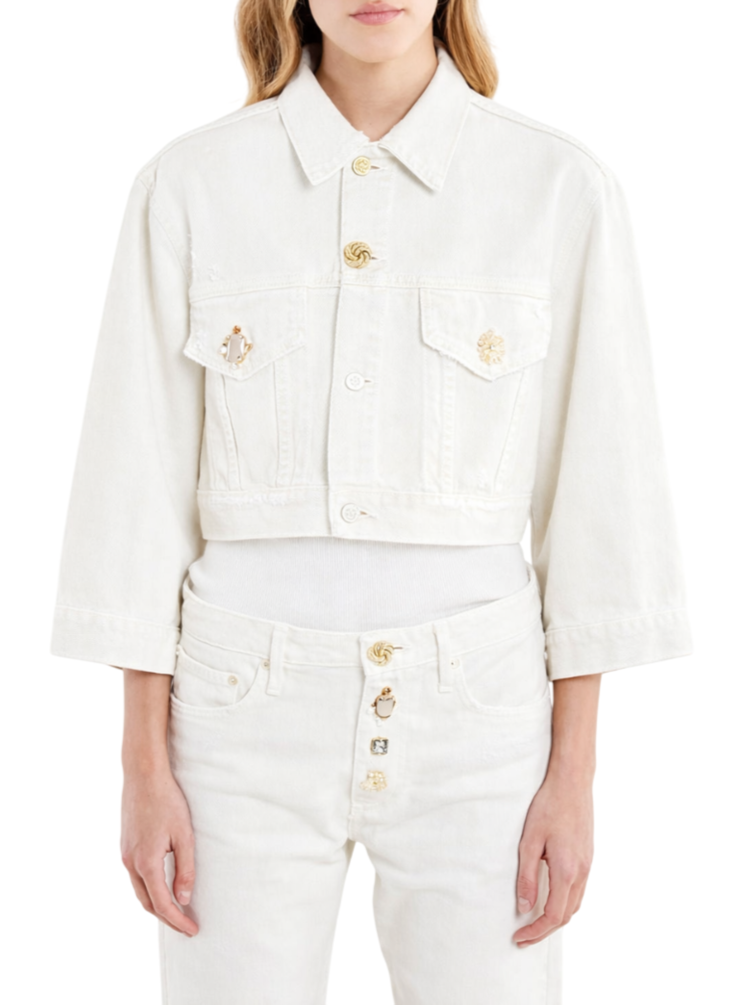 Vicolo giubbino in denim crop Yoanna lavaggio bianco latte DAB5114 LATTE VICOLO