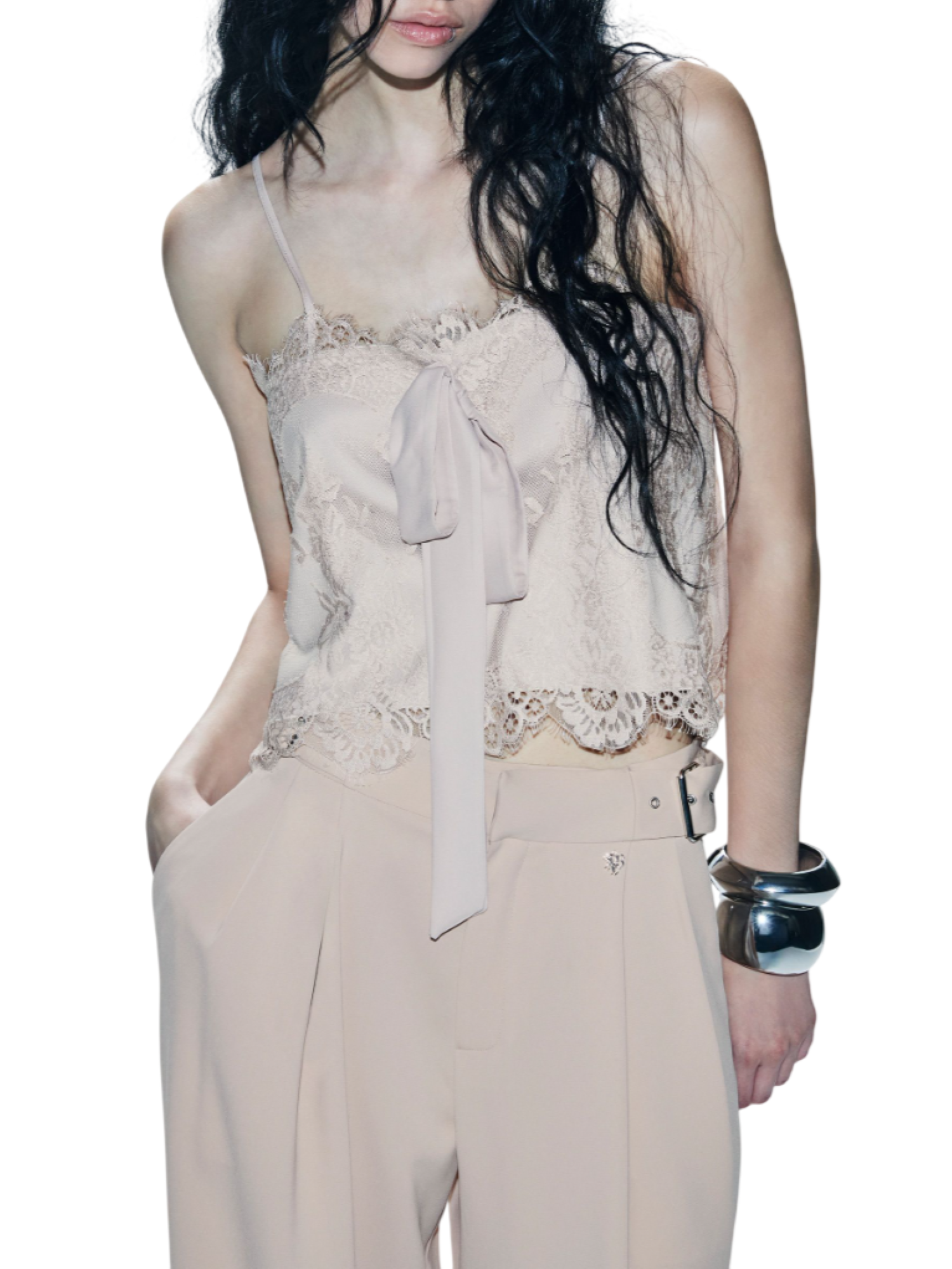 Aniye By top Silvia in pizzo con fiocco rosa cipria 185374 02486 ANIYE BY