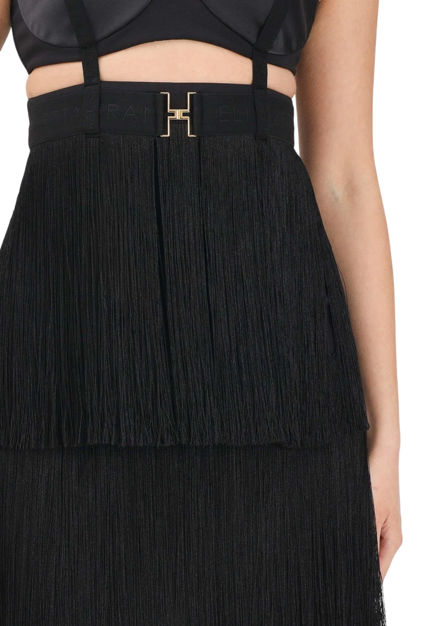 Elisabetta Franchi abito corto con frange nero AB96662 110 ELISABETTA FRANCHI