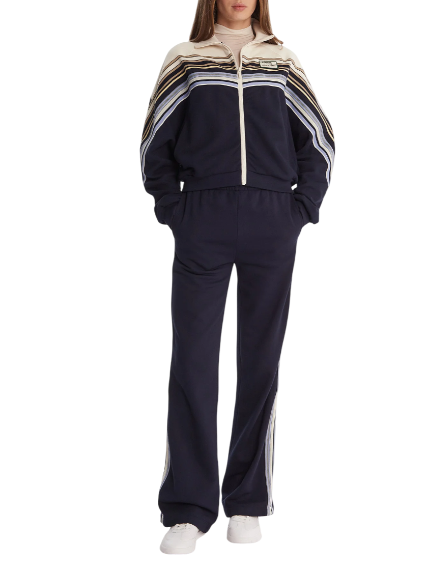 Lacoste felpa con zip donna colorblock panna blu SF5247 XCH LACOSTE