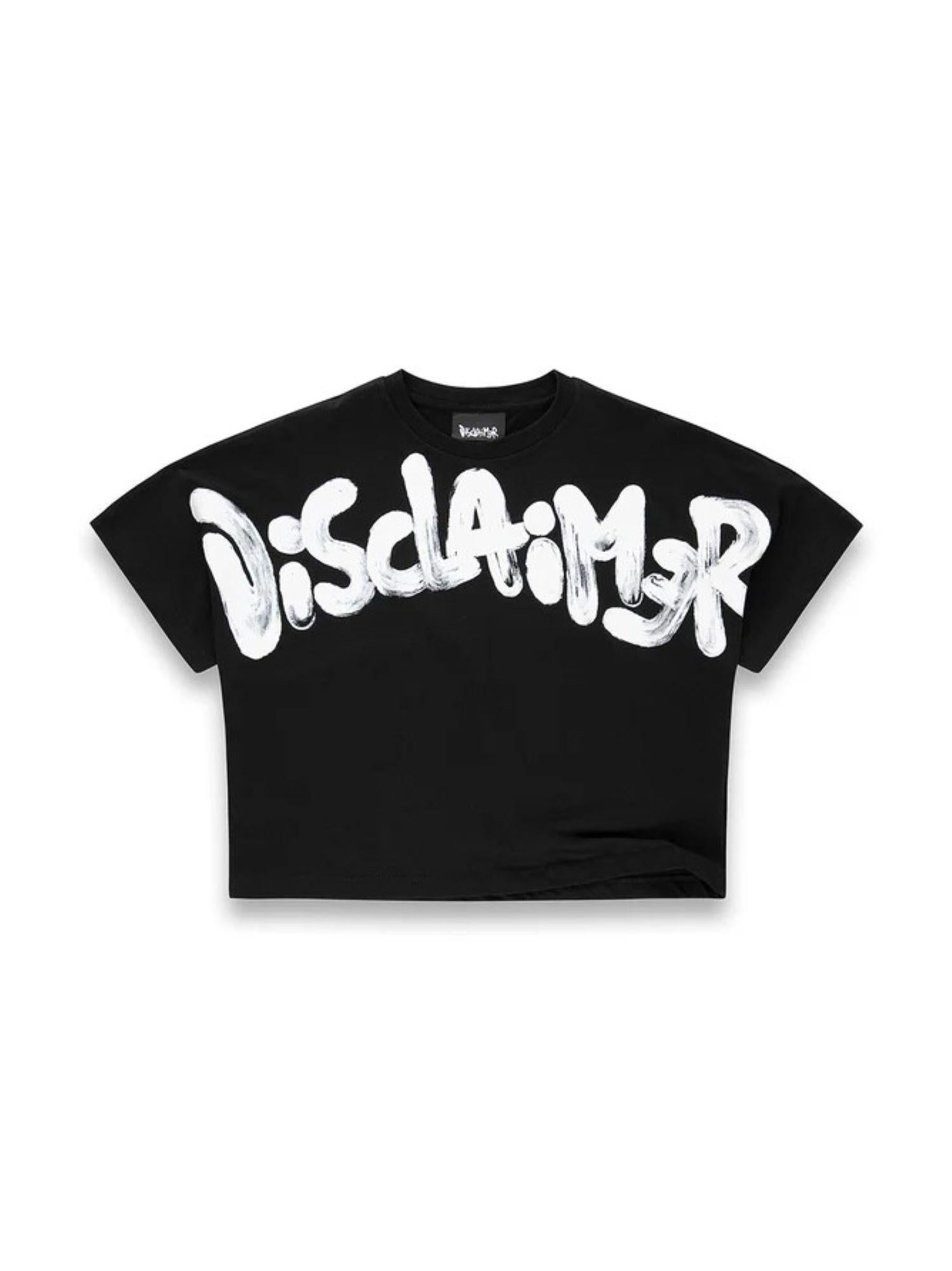 Disclaimer T-shirt crop donna con logo glitter nero 55554 NERO-ST.BIANCA DISCLAIMER