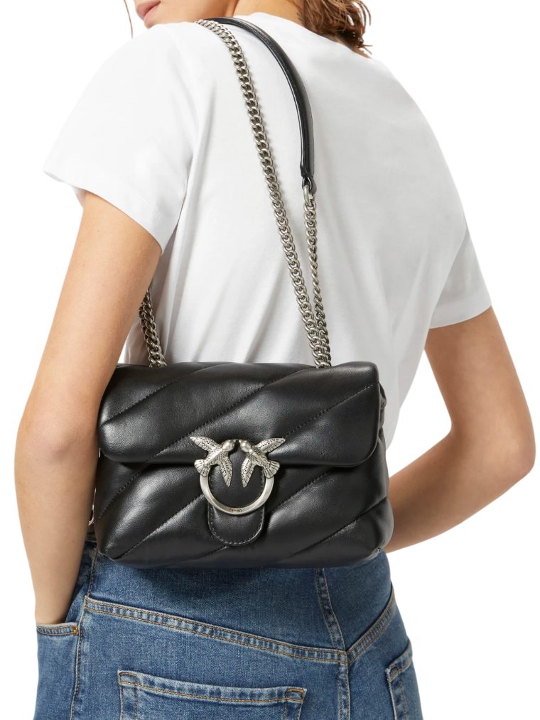 Pinko borsa Love Bag Mini Puff in pelle trapuntata nero argento 100039-A0F2 Z99O PINKO