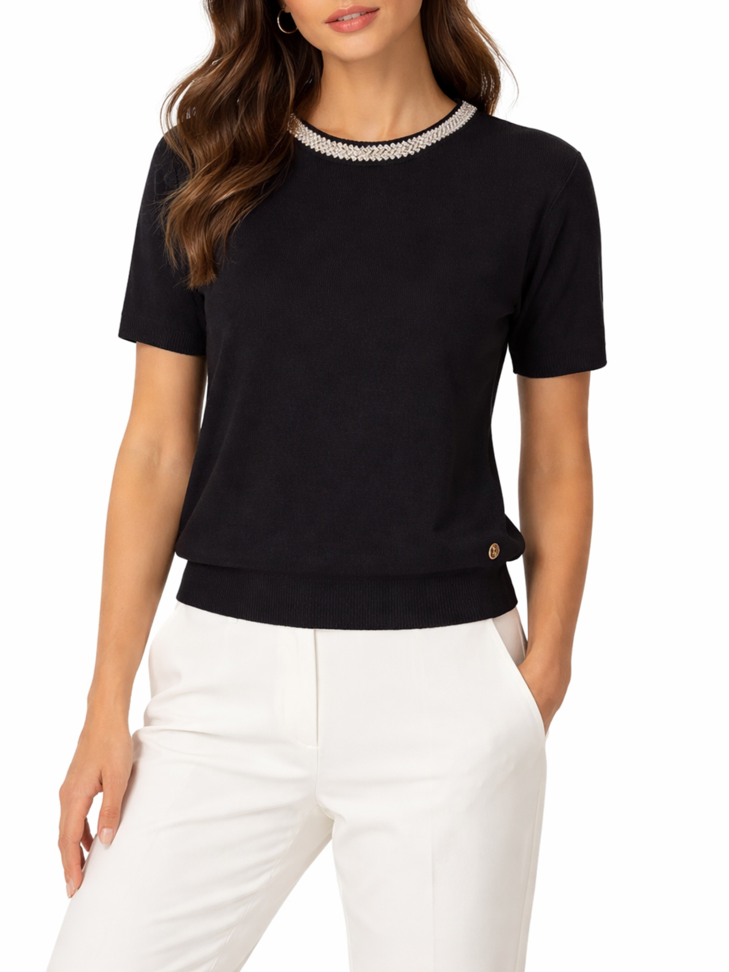 Yes Zee maglia donna con colletto gioiello nero M243-IF00 0801 YES-ZEE