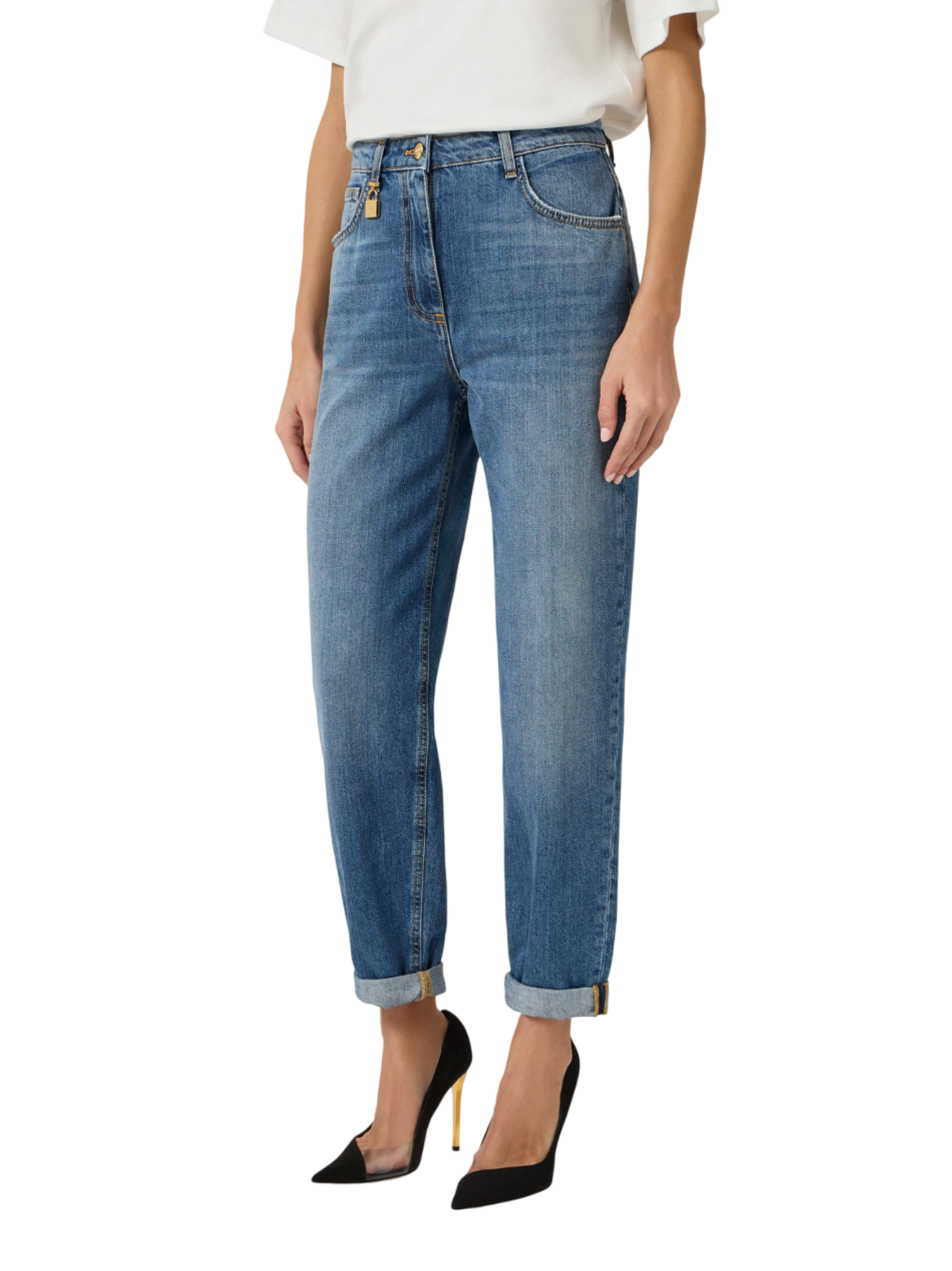 Elisabetta Franchi jeans egg con lucchetto gioiello lavaggio blu PJ27D61 139 ELISABETTA FRANCHI