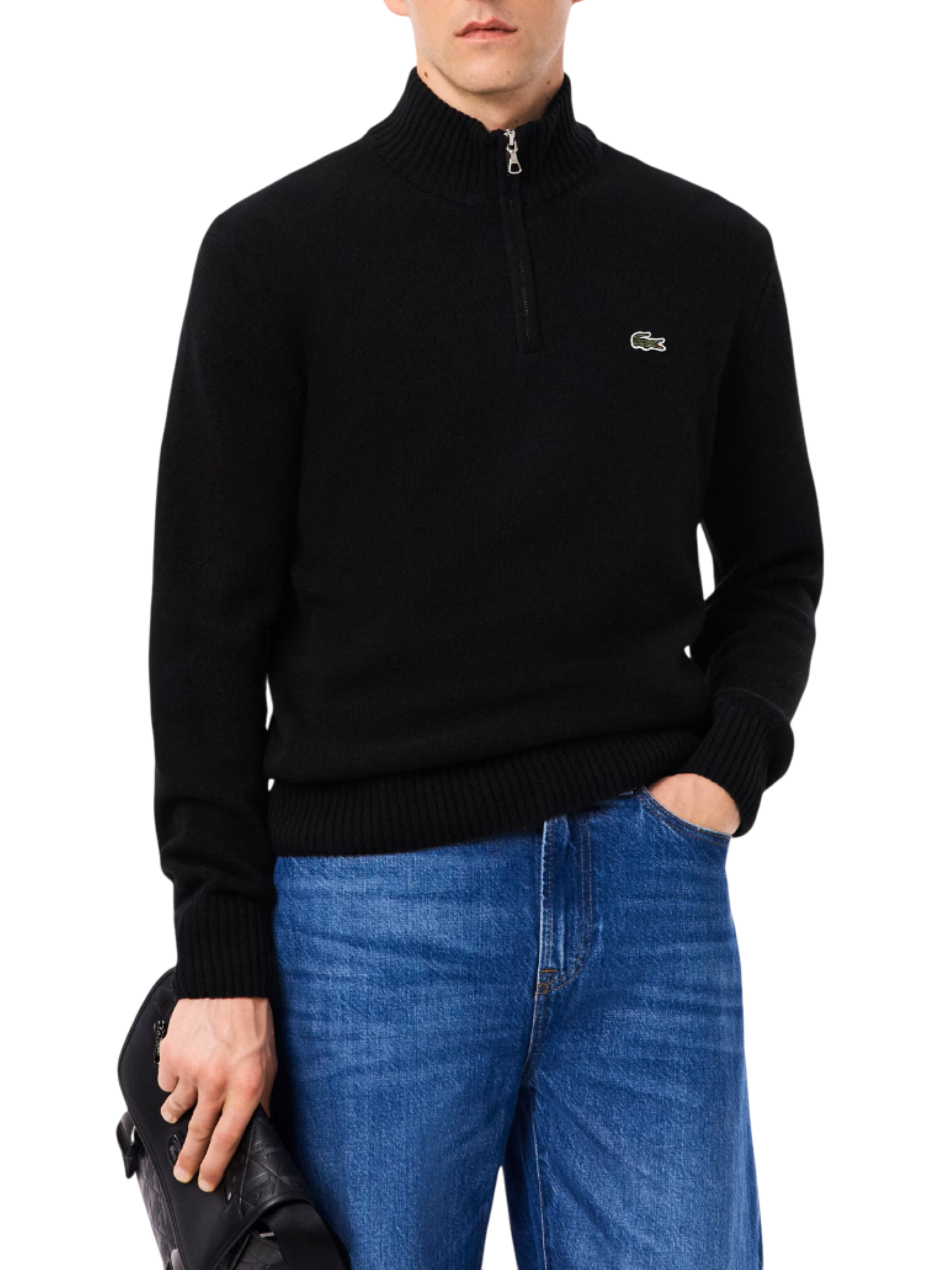 Lacoste maglia uomo in lana con zip nero AH3052 031 LACOSTE