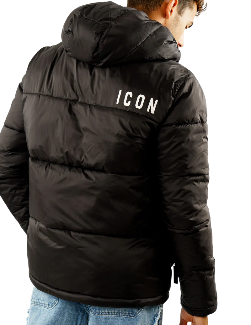 Icon piumino trapuntato uomo con cappuccio nero ICUF2W6J014 NERO ICON