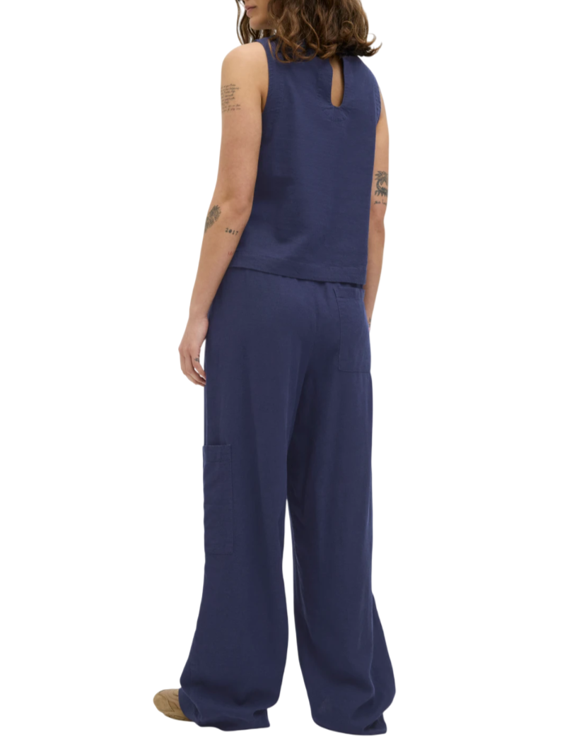 Jjxx pantaloni palazzo in misto lino blu 12269769 PEACOAT JJXX