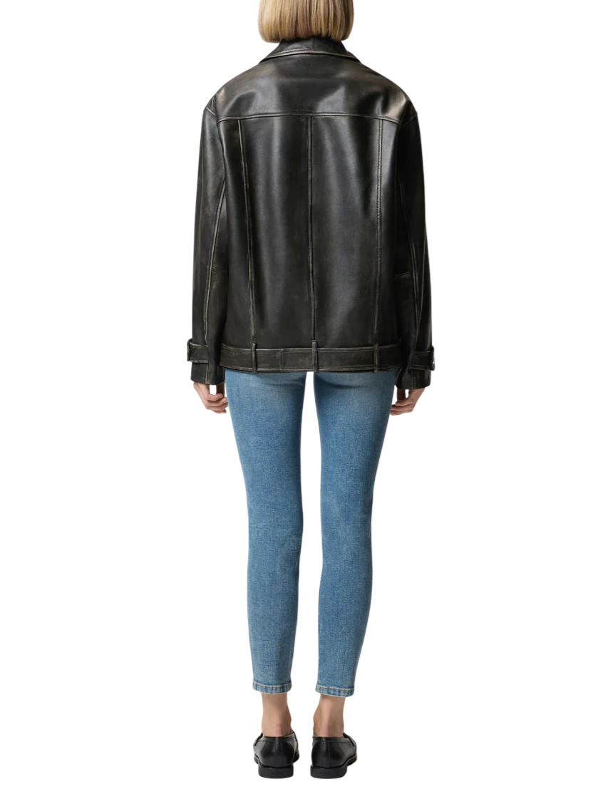 Pinko giubbino chiodo in pelle Caciopepe nero 105369-A23U Z98 PINKO