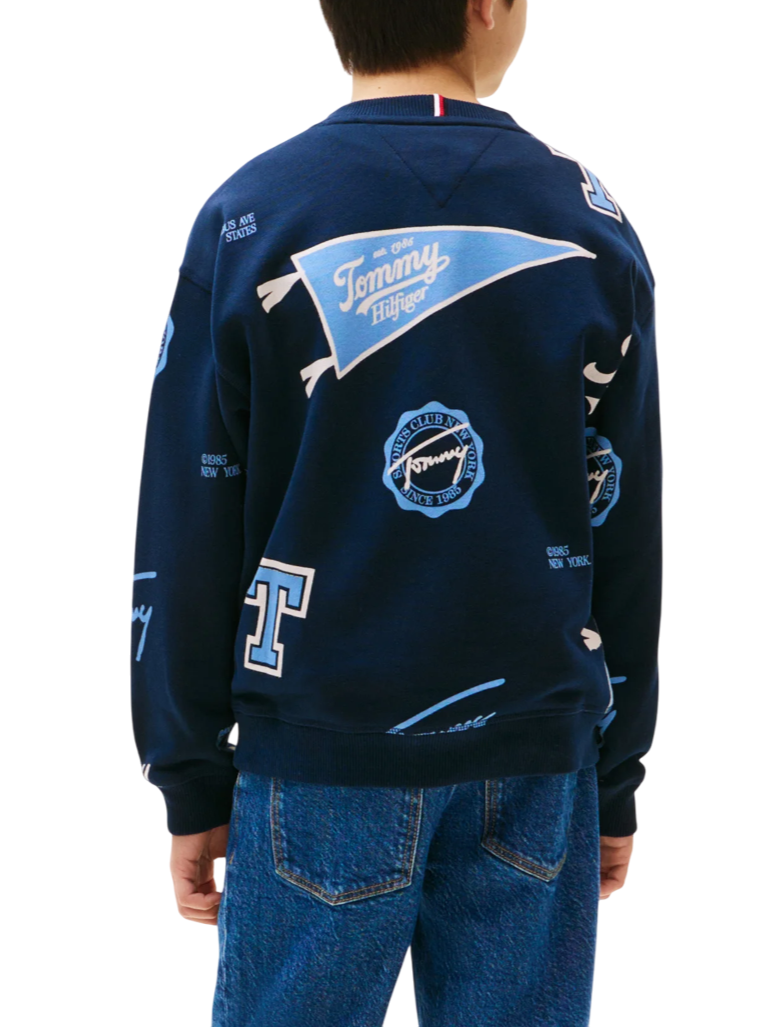 Tommy Hilfiger felpa bambino con stampe logo blu KB0KB09804 C1G Tommy Hilfiger
