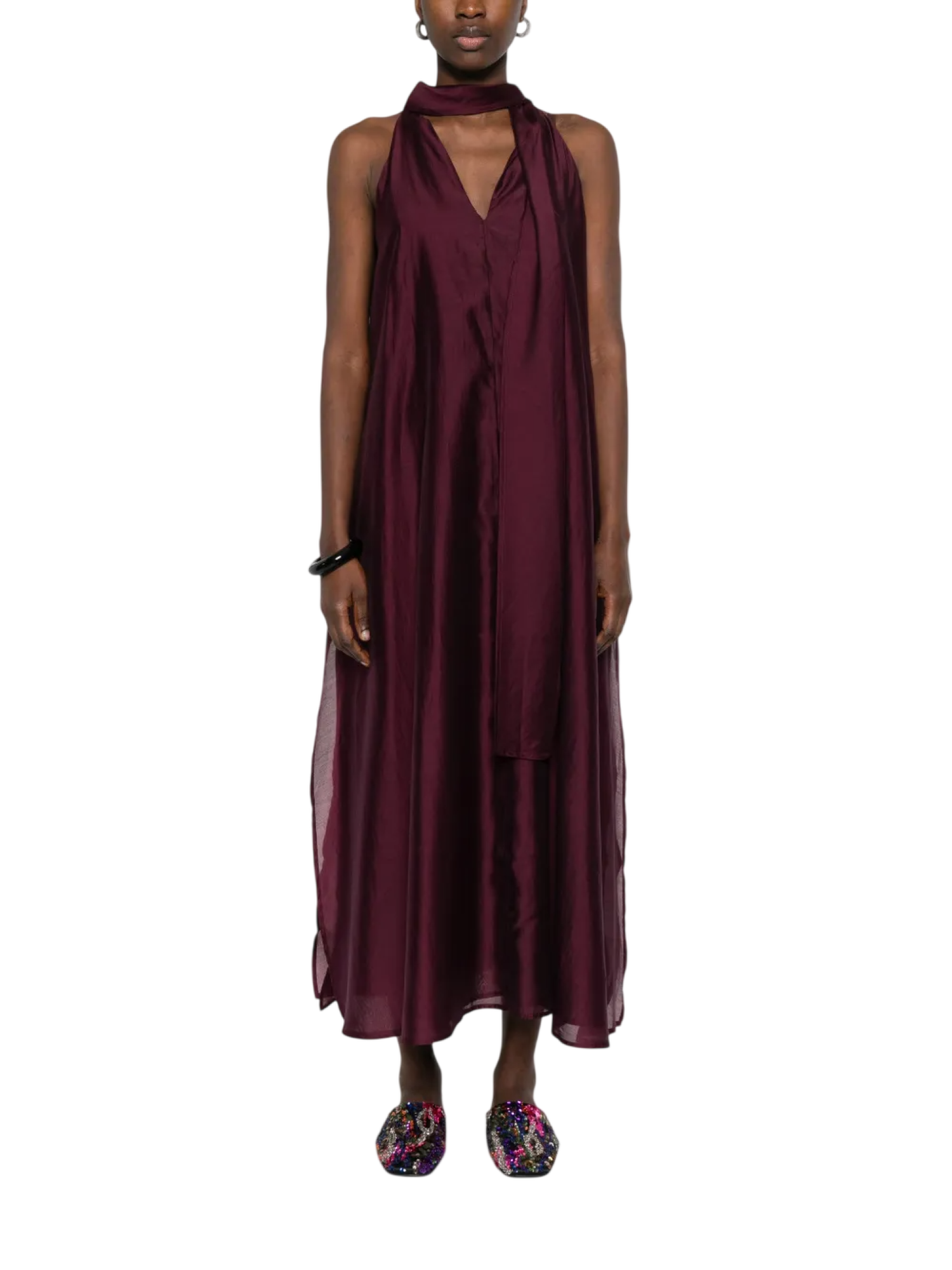 Jc Sophie abito lungo Lovely all'americana con fusciacca borgogna L3061 MAROON JC SOPHIE