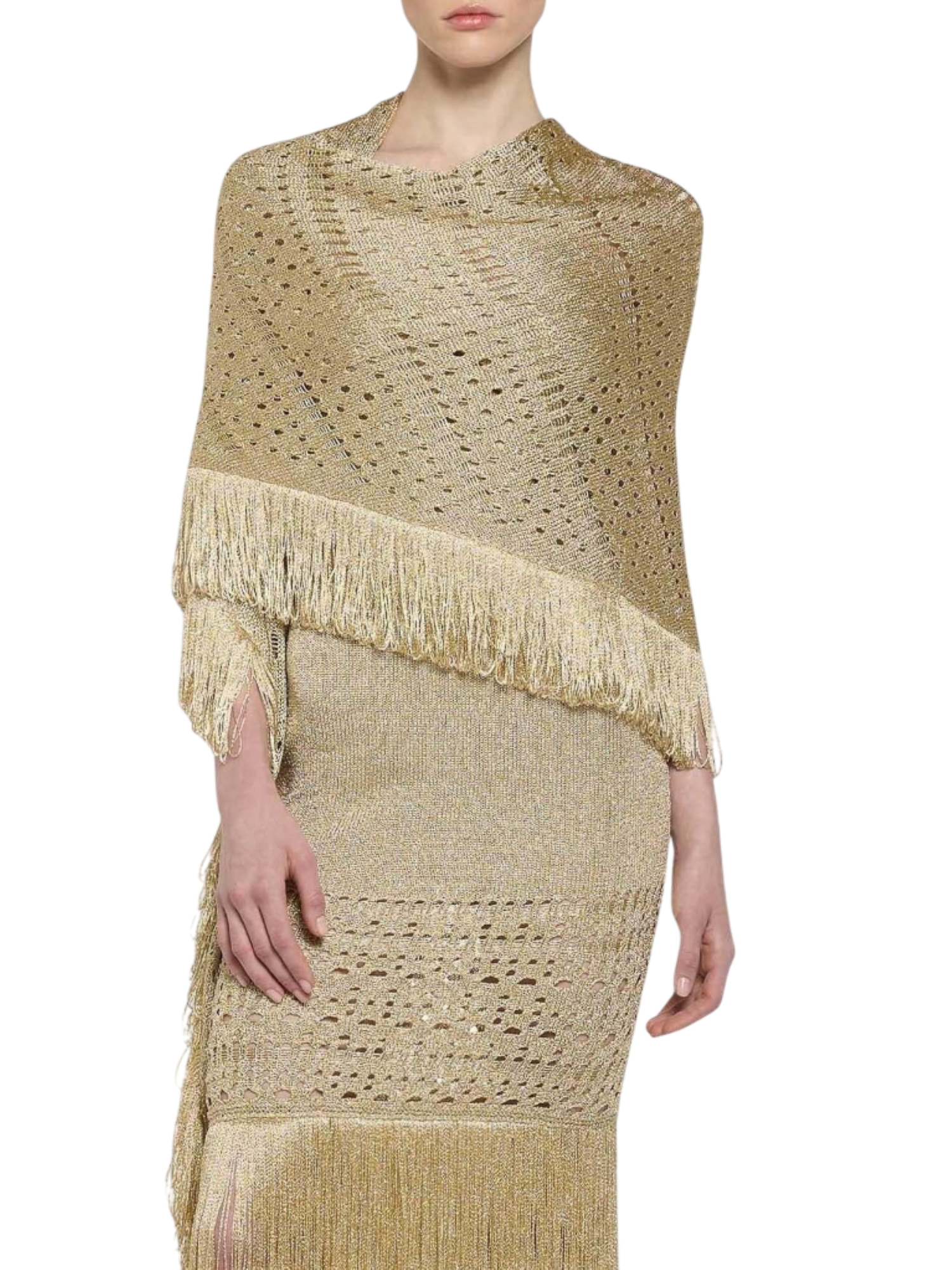 Simona Corsellini scialle traforato lurex con frange oro P25CPSLO0401 0730 SIMONA CORSELLINI